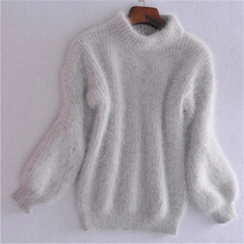 Chic Loose Knit Pullover - Soft Angora Sweater for Women