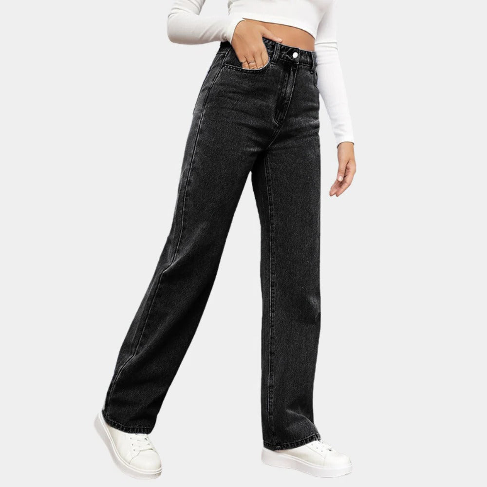 Effortless High-Waisted Denim Trousers for Women