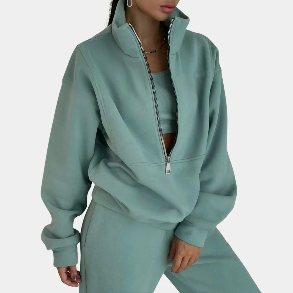 Chic Women's Activewear Set with Half Zip Top