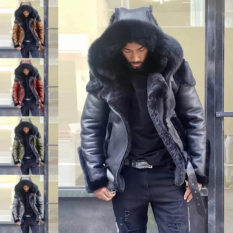 Men's Classic Fur-Lined Leather Jacket for Winter Adventures