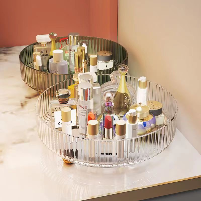 360-Degree Rotating Makeup Storage Tower in Clear Design