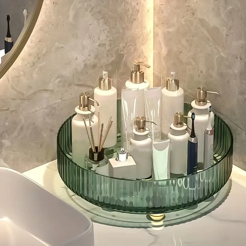 360-Degree Rotating Makeup Storage Tower in Clear Design
