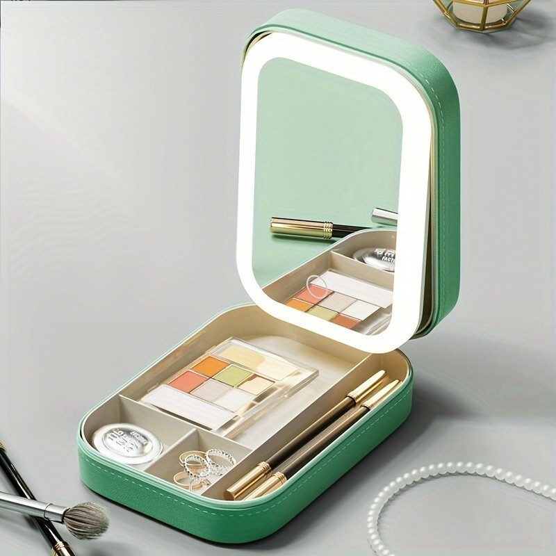 Portable Makeup Organizer with Adjustable LED Mirror