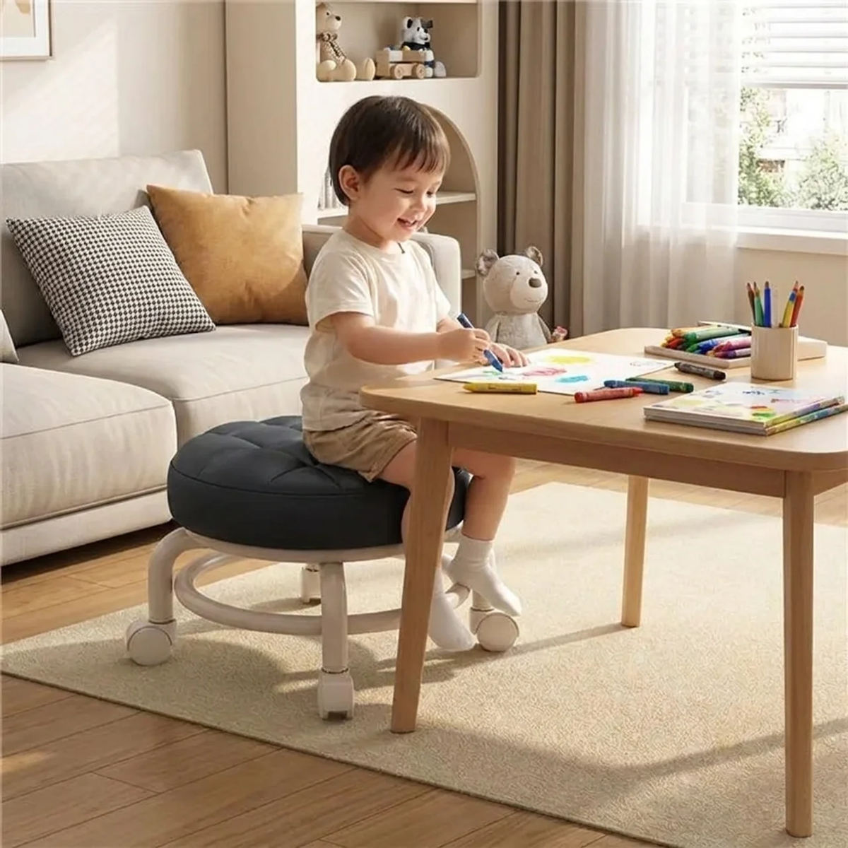 Versatile Kids' Rolling Stool for Easy Shoe Changes