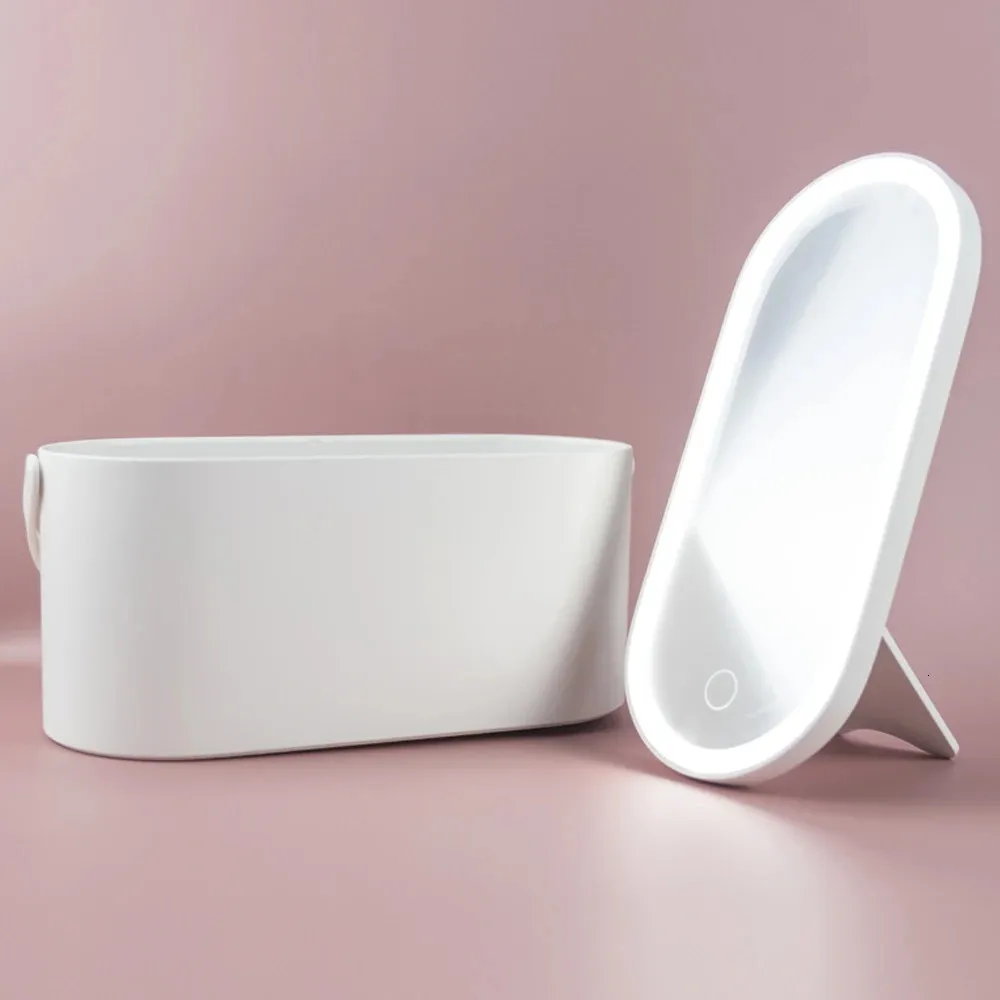 Portable Cosmetic Organizer with Illuminated Mirror