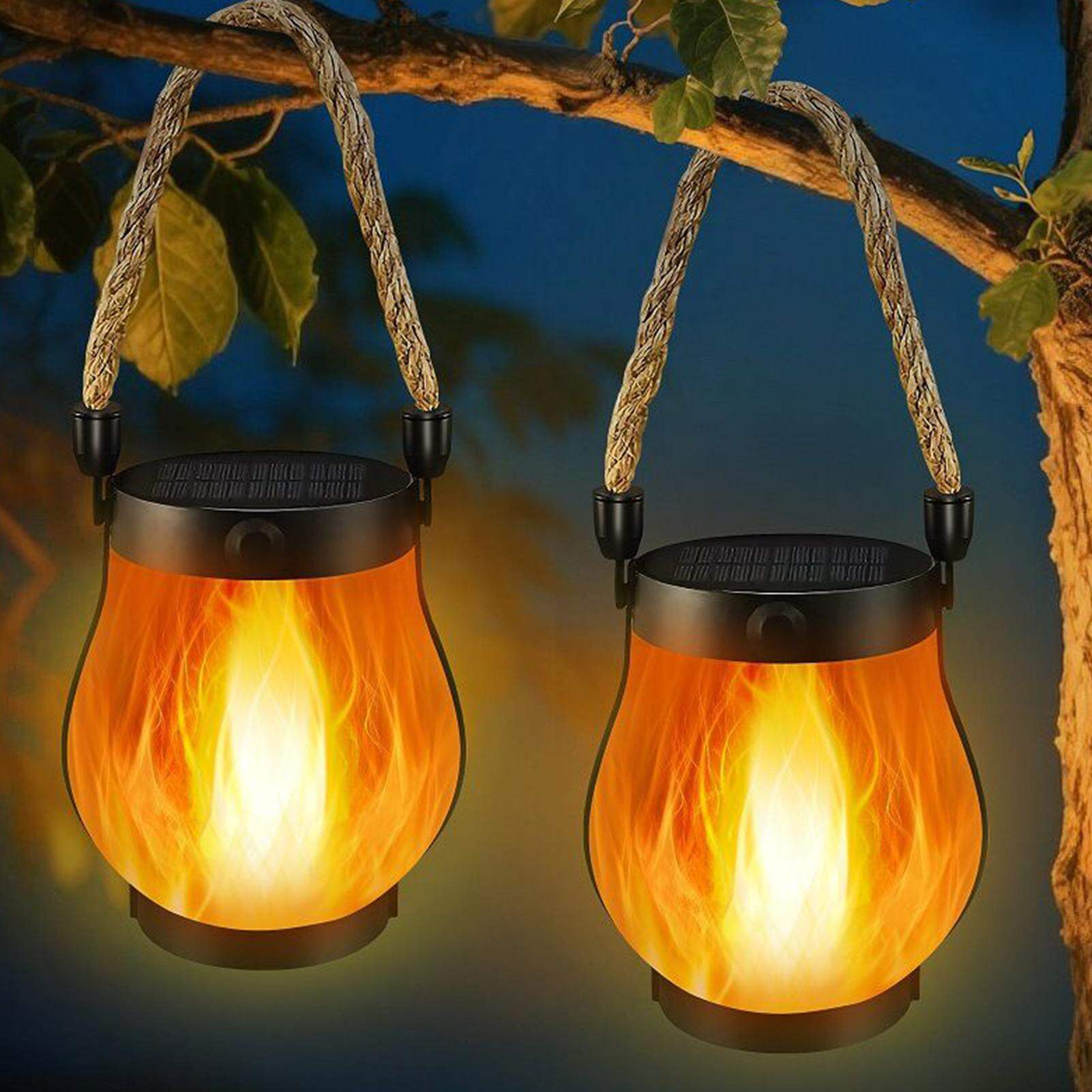 Solar-Powered Flickering Flame Lantern for Outdoor Spaces