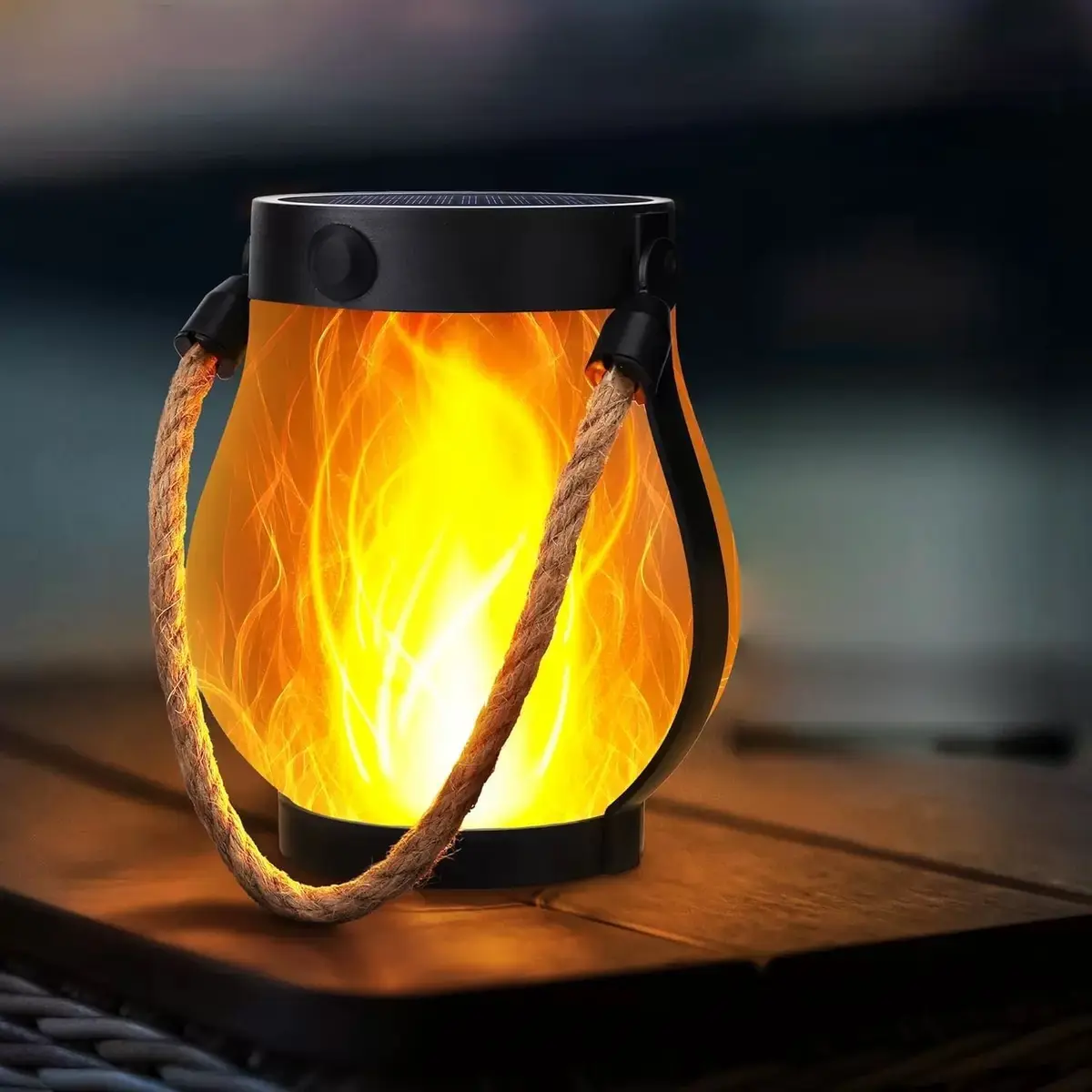 Solar-Powered Flickering Flame Lantern for Outdoor Spaces