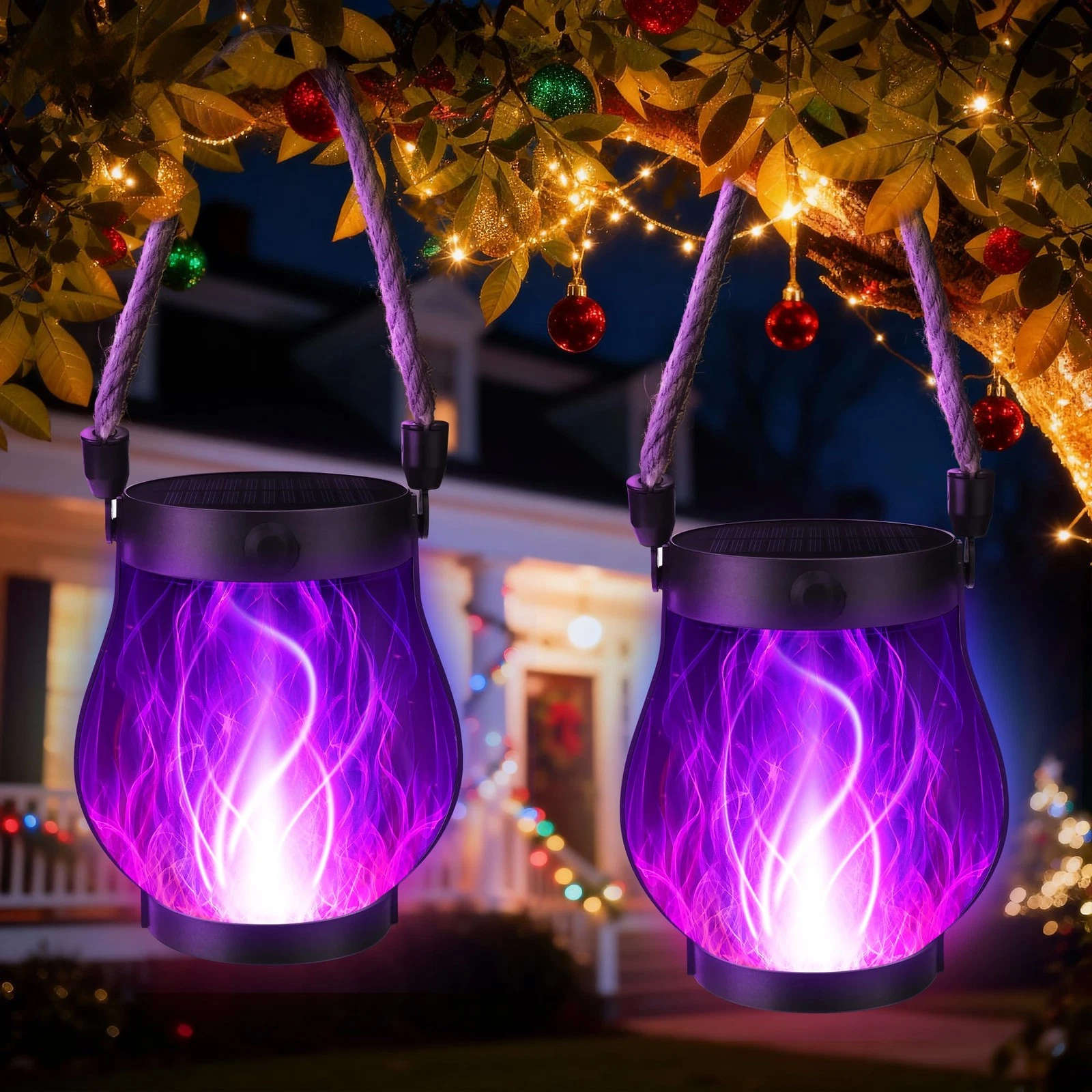 Solar-Powered Flickering Flame Lantern for Outdoor Spaces