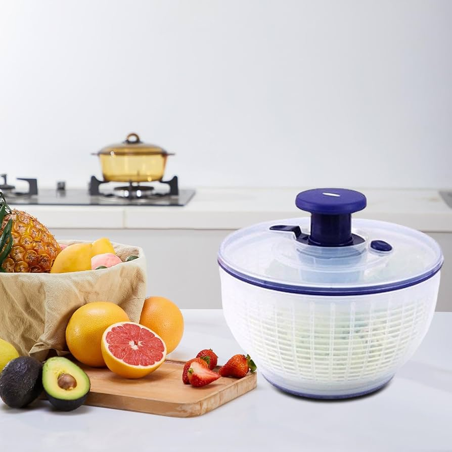 Effortless Salad Dryer with Manual Pull Handle - Large Capacity