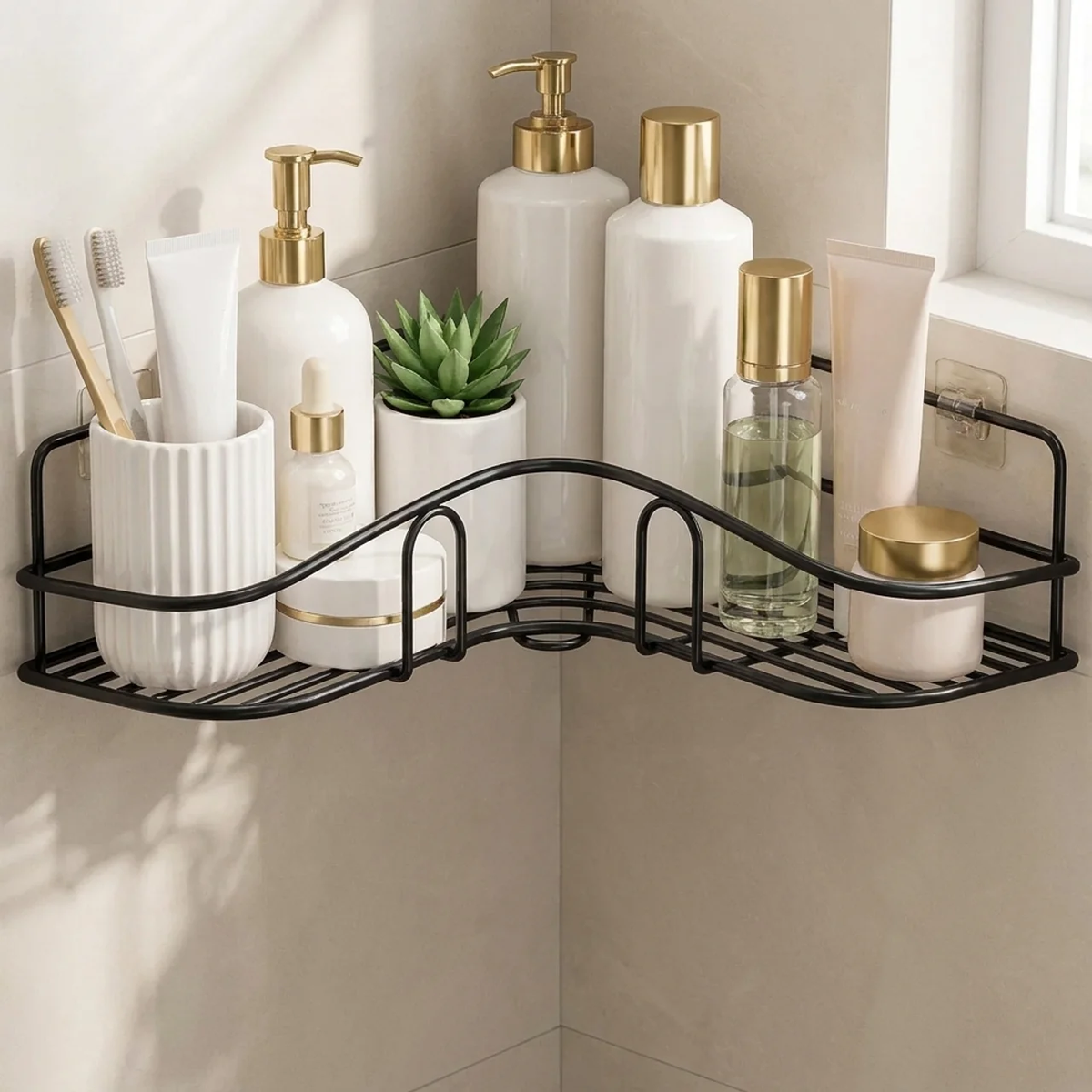 Space-Saving Corner Shower Organizer with Two-Tier Design