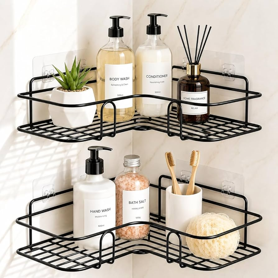 Space-Saving Corner Shower Organizer with Two-Tier Design