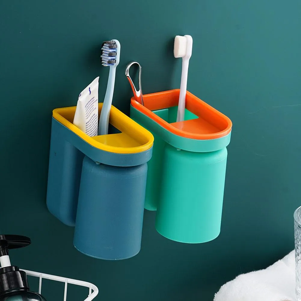 Wall-Mounted Toothbrush Organizer with Adhesive Cups