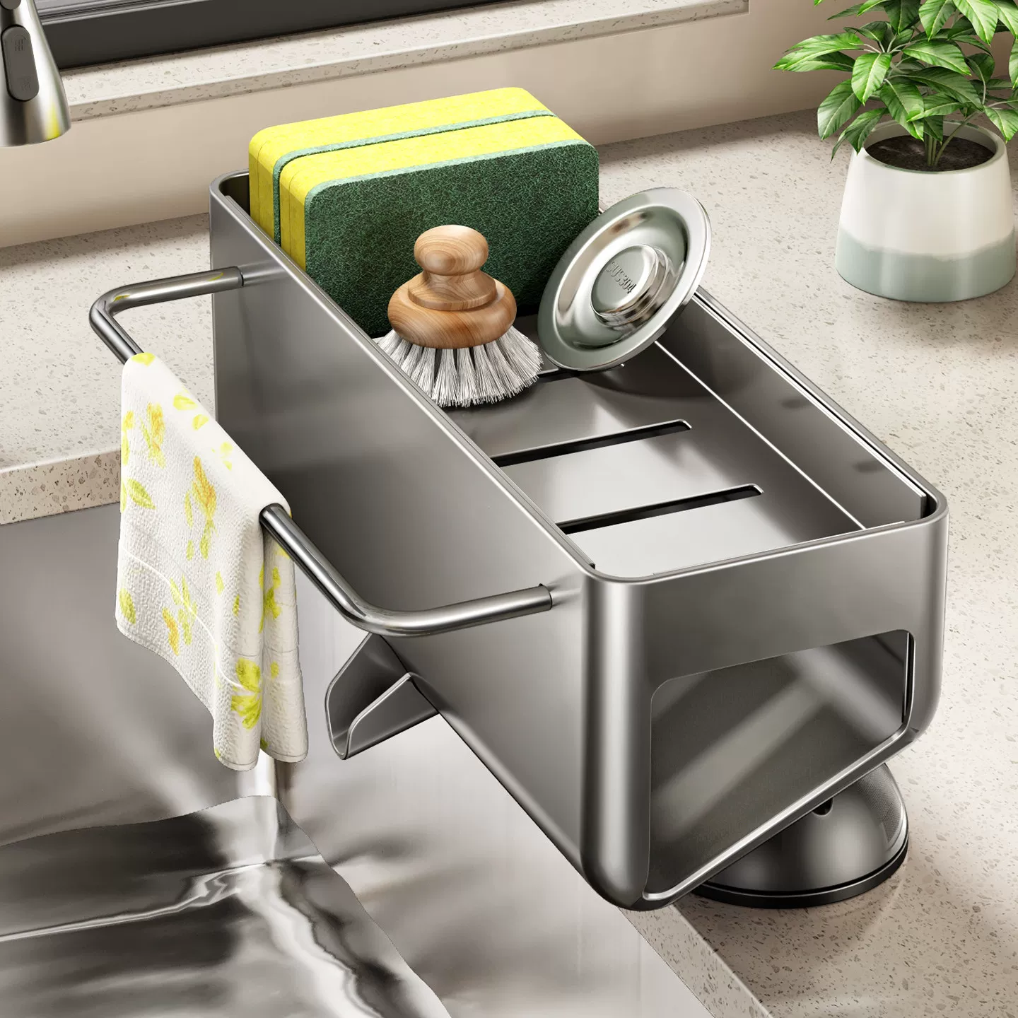 Practical Sink Storage Shelf with Suction Mount and Towel Hook