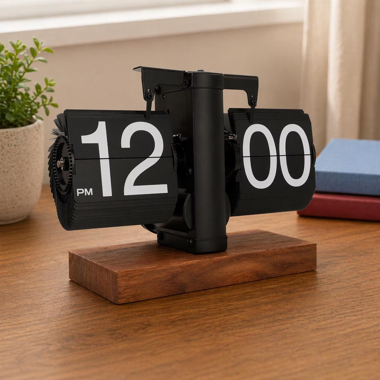 Retro Mechanical Flip Clock with Stylish Wood Finish