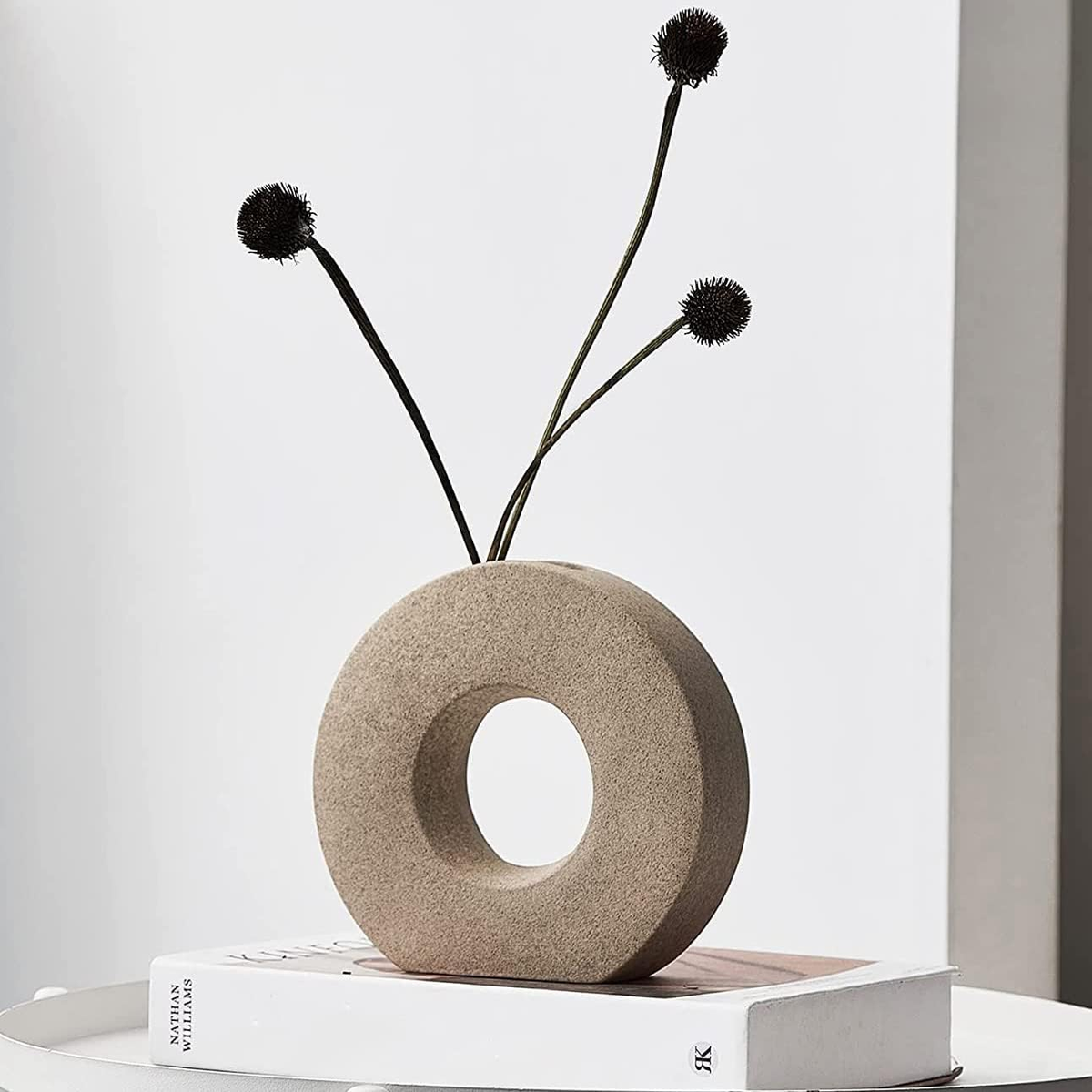 Contemporary Circle Vase with Matte Texture and Neutral Tones