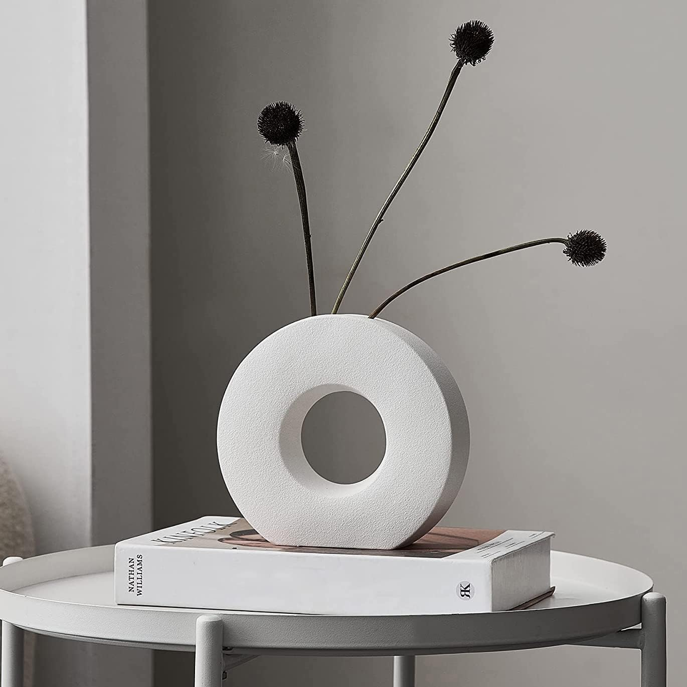 Contemporary Circle Vase with Matte Texture and Neutral Tones