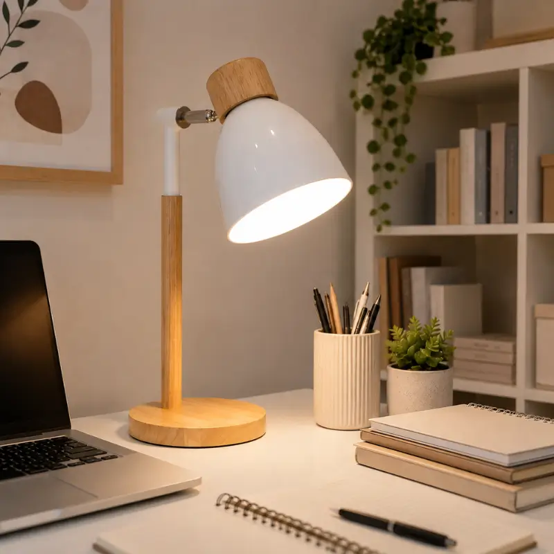 Elegant Wooden Table Lamp with Push Button Control