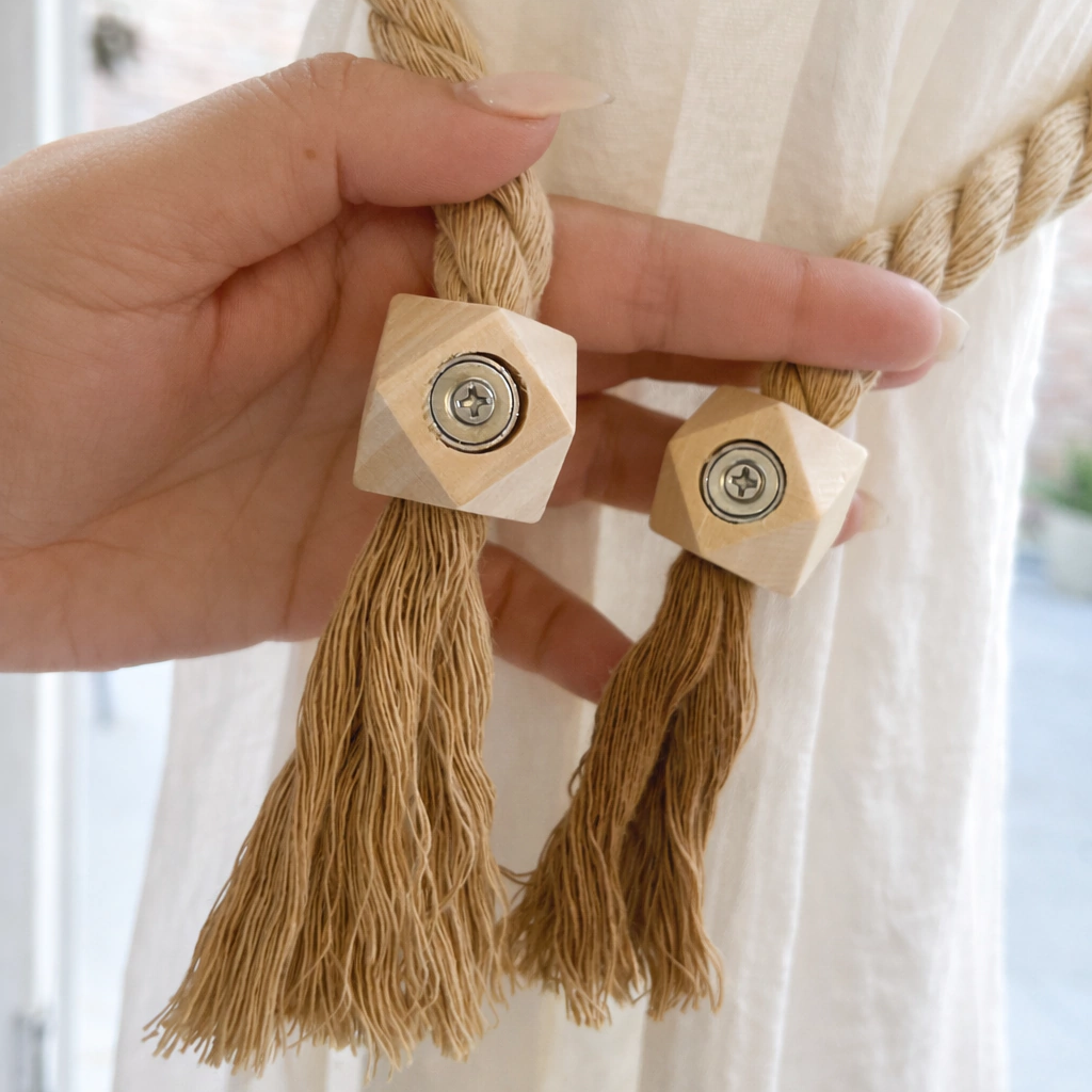 Elegant Curtain Holdbacks with Natural Wooden Accents