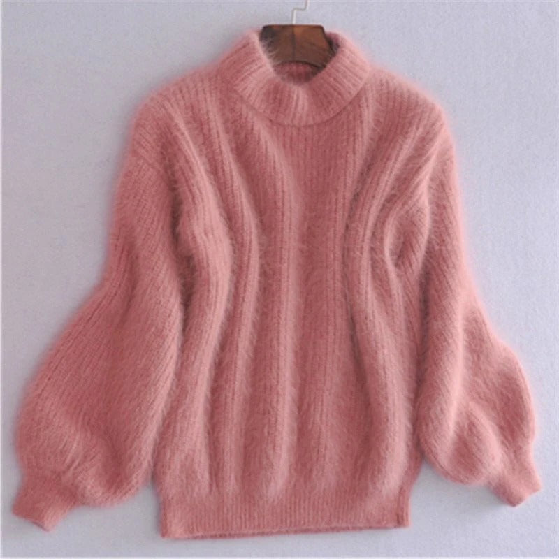 Chic Loose Knit Pullover - Soft Angora Sweater for Women