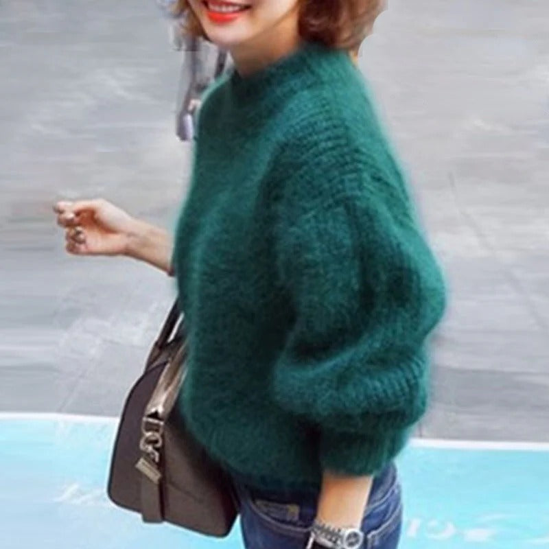 Chic Loose Knit Pullover - Soft Angora Sweater for Women