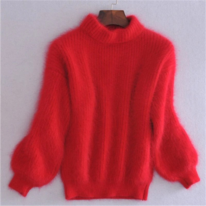 Chic Loose Knit Pullover - Soft Angora Sweater for Women