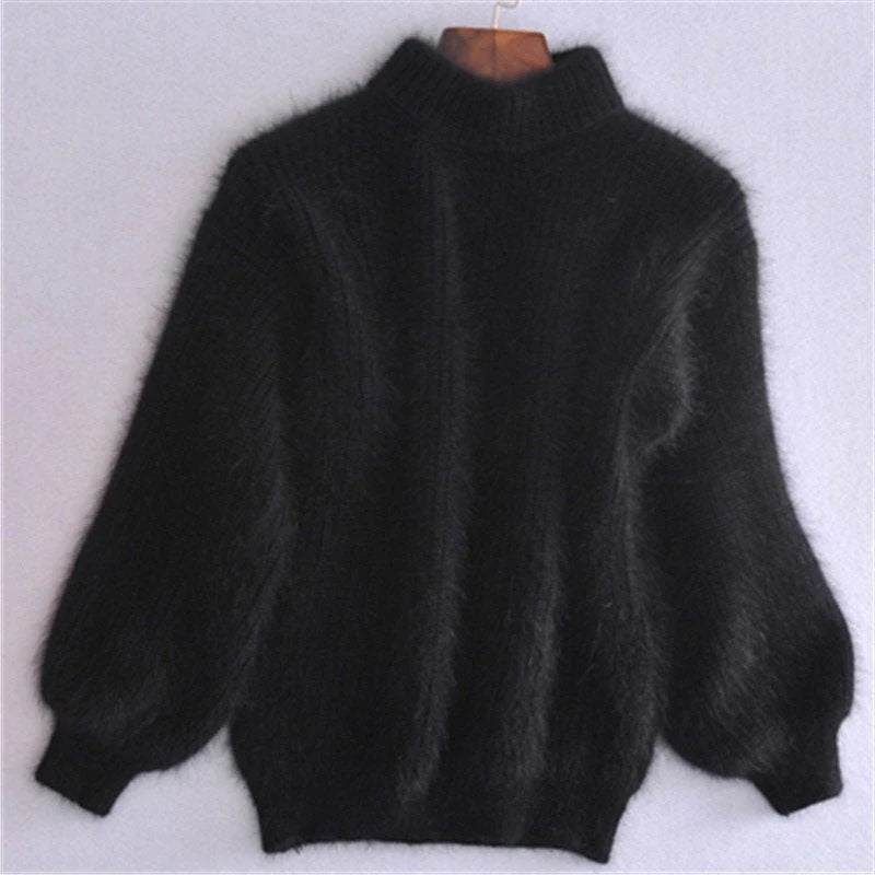 Chic Loose Knit Pullover - Soft Angora Sweater for Women
