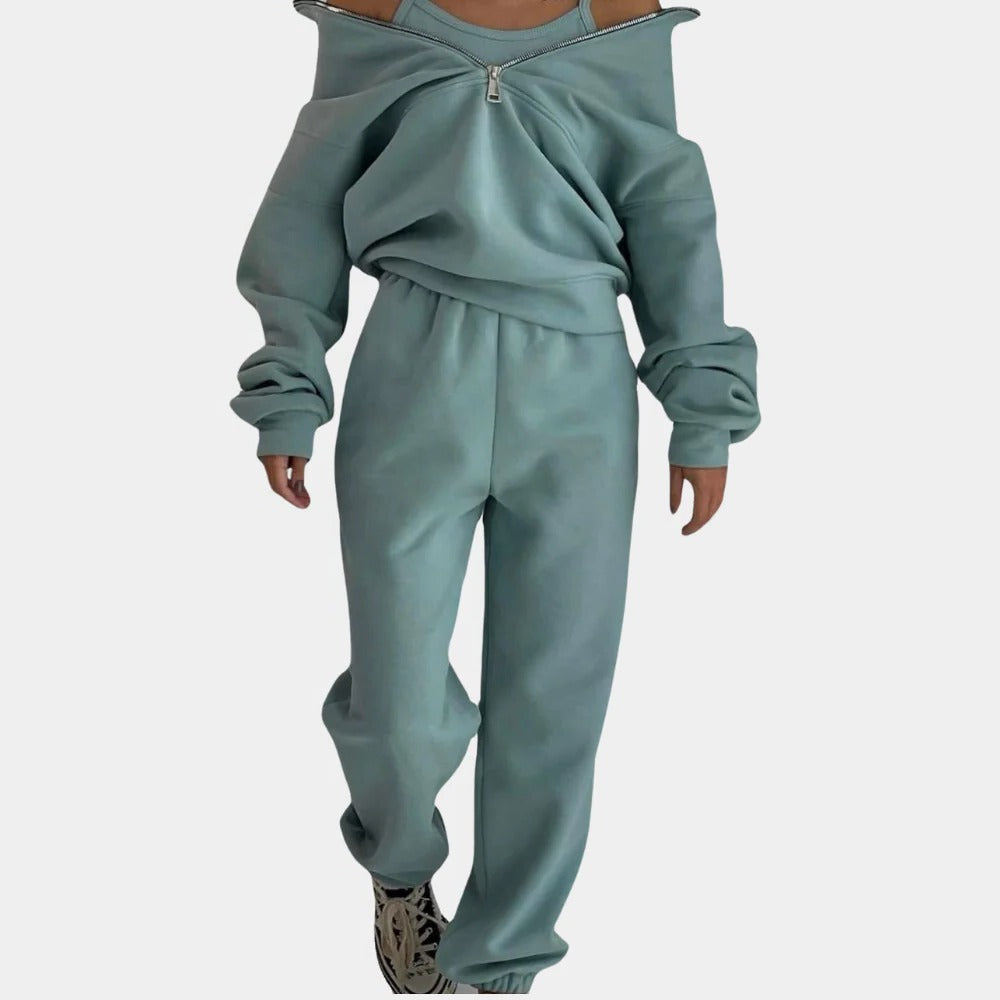 Chic Women's Activewear Set with Half Zip Top