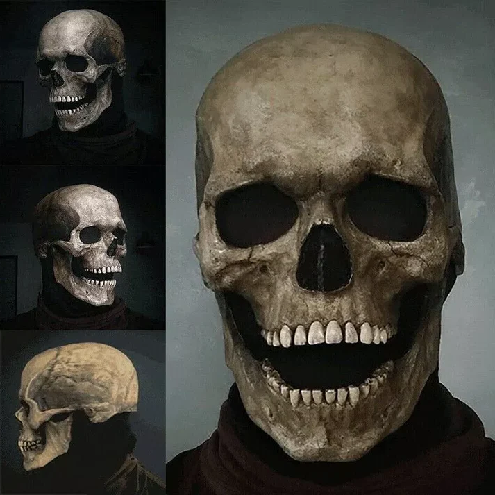 Lifelike Full Head Skull Mask with Moving Jaw for Halloween Fun
