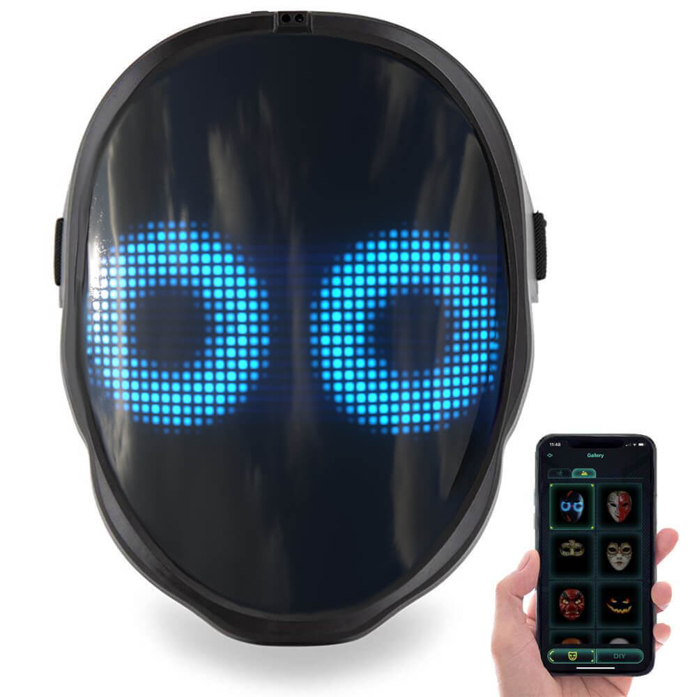 Dynamic LED Costume Mask with Customizable Faces