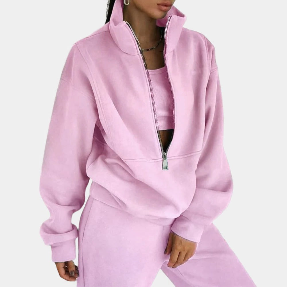 Chic Women's Activewear Set with Half Zip Top