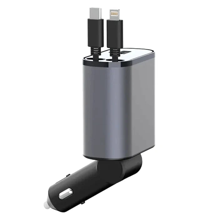 Compact Dual Cord Car Charger for Fast, Tidy Charging