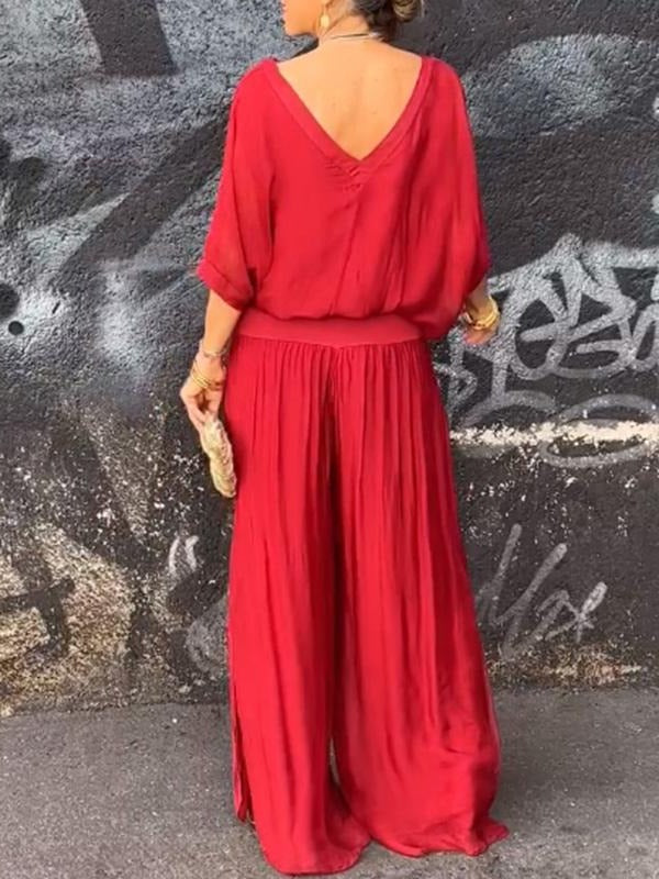 Chic Two-Piece Chiffon Outfit with Flowing Wide-Leg Pants