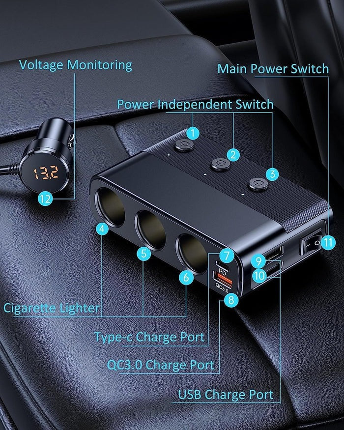 Versatile 7-Port Vehicle Power Hub