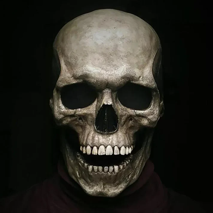 Lifelike Full Head Skull Mask with Moving Jaw for Halloween Fun