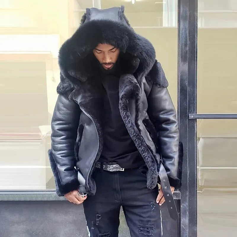 Men's Classic Fur-Lined Leather Jacket for Winter Adventures