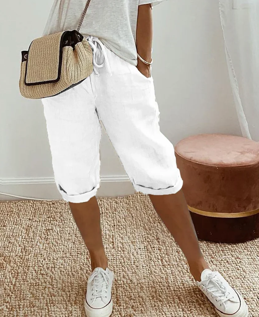 Chic High-Waisted Linen Blend Crop Pants for Women