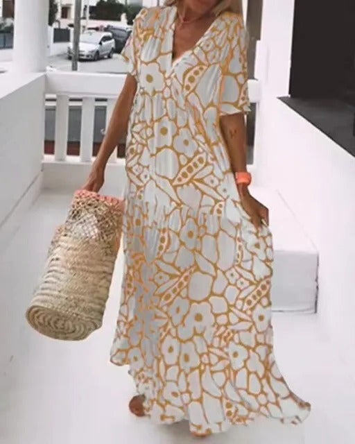 Chic Long Dress with Breezy Short Sleeves