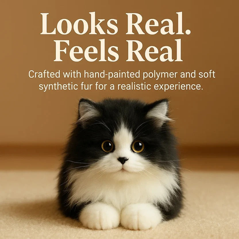 Realistic Black and White Plush Feline Companion