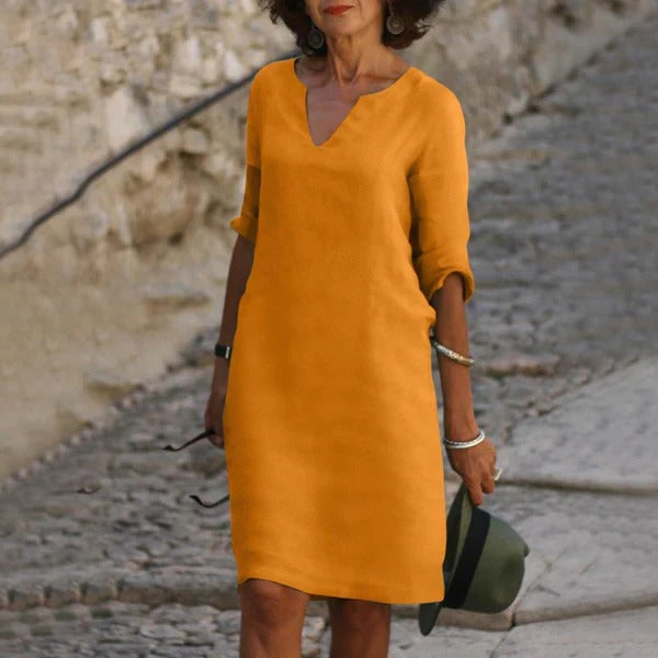 Chic V-Neck Dress with Three-Quarter Sleeves