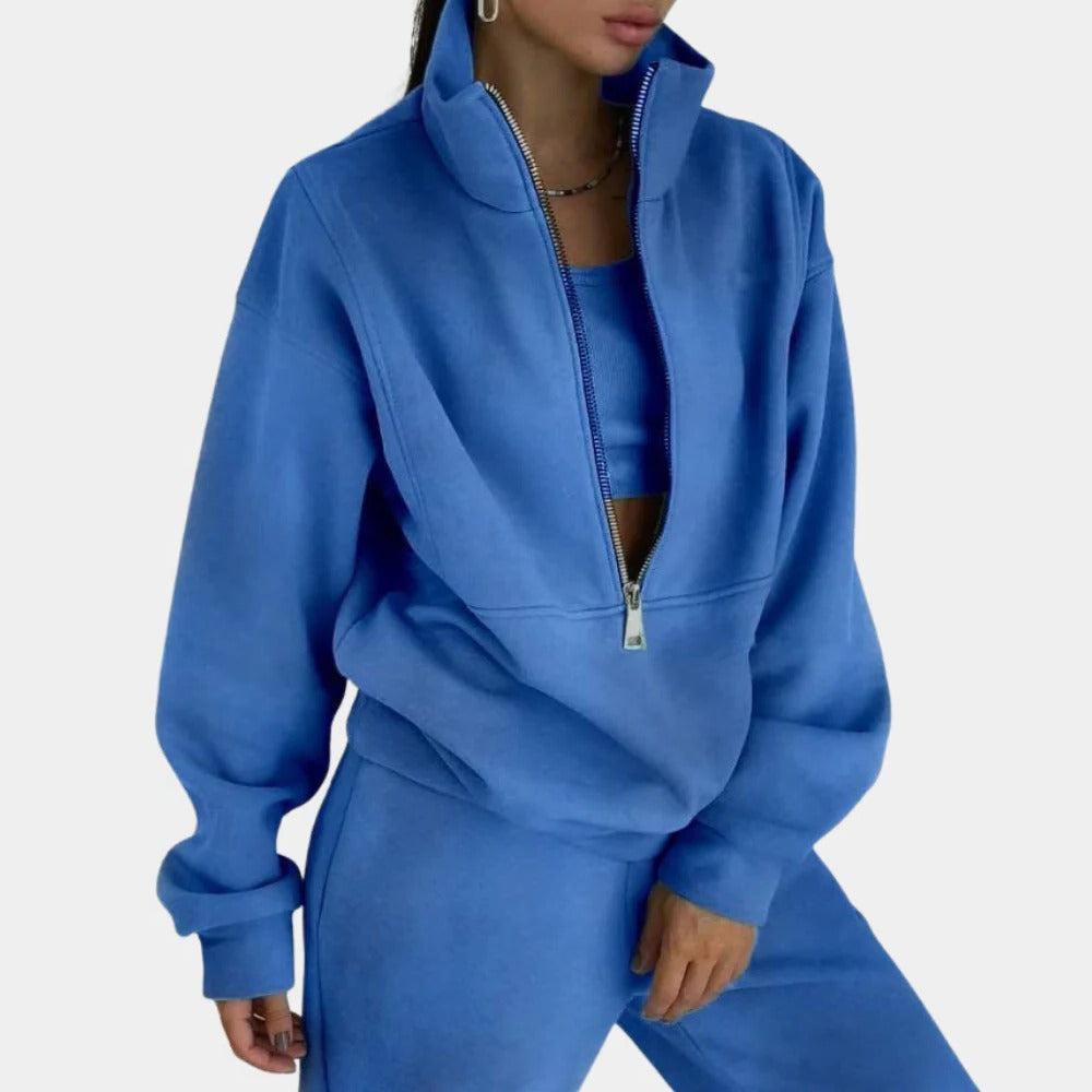 Chic Women's Activewear Set with Half Zip Top