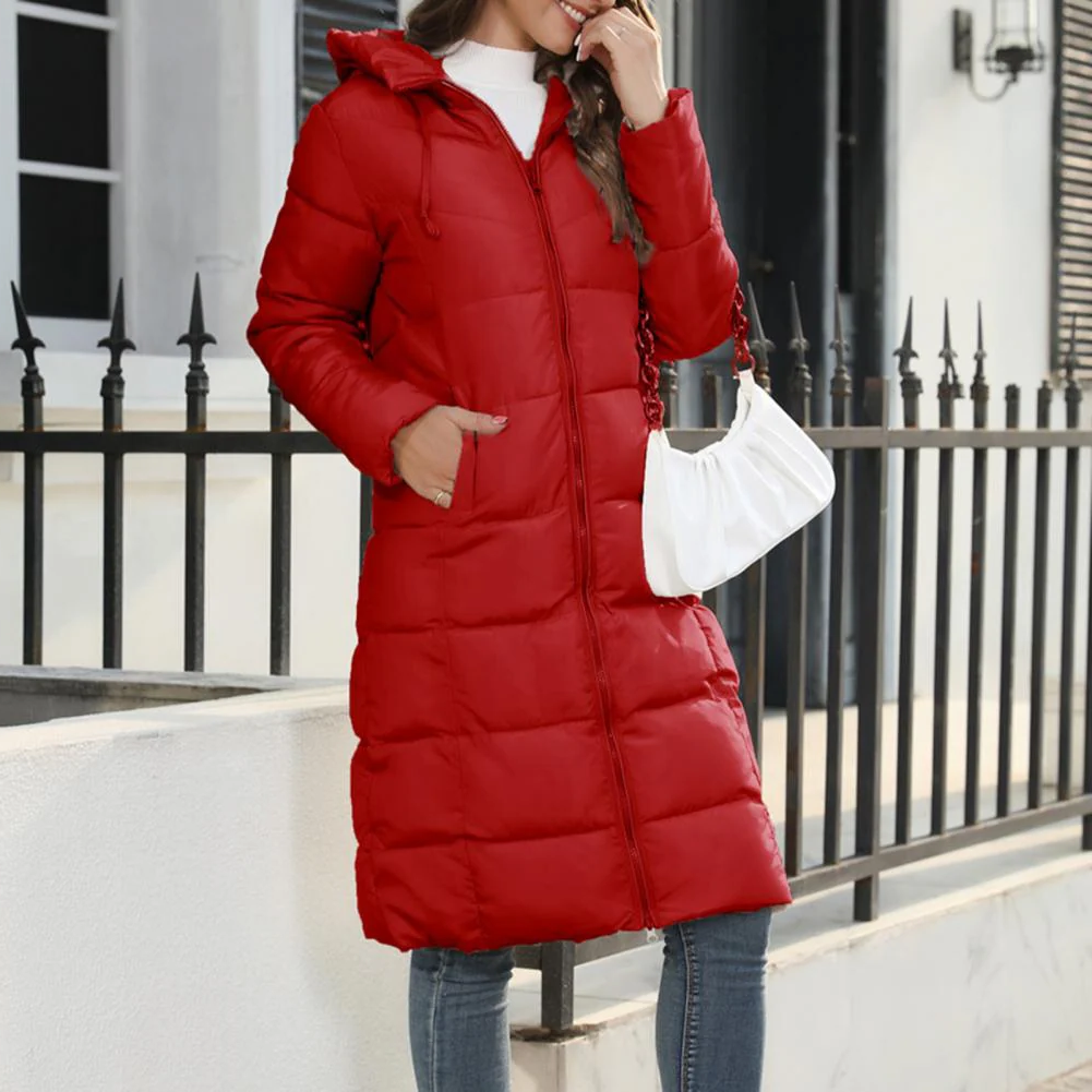 Ladies' Long Down Jacket with Hood for Ultimate Comfort