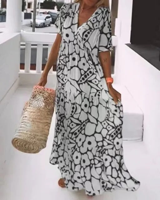 Chic Long Dress with Breezy Short Sleeves