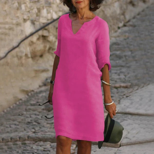 Chic V-Neck Dress with Three-Quarter Sleeves