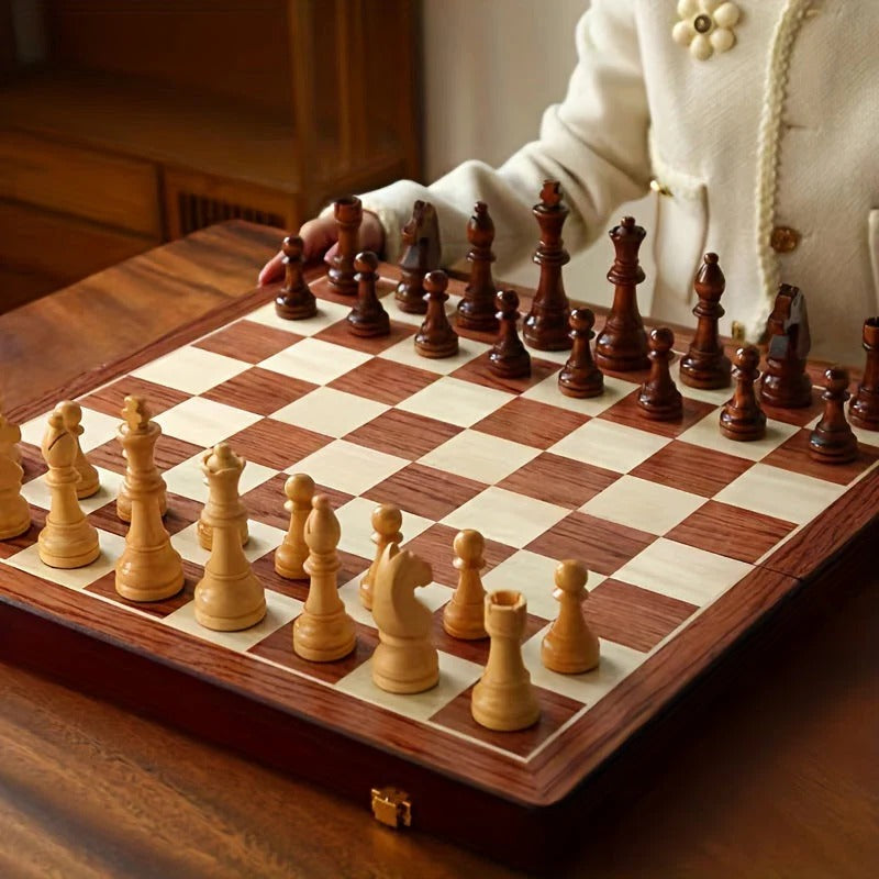 Heritage Wood Chess Collection – 15.7" Premium Board with 34 Pieces