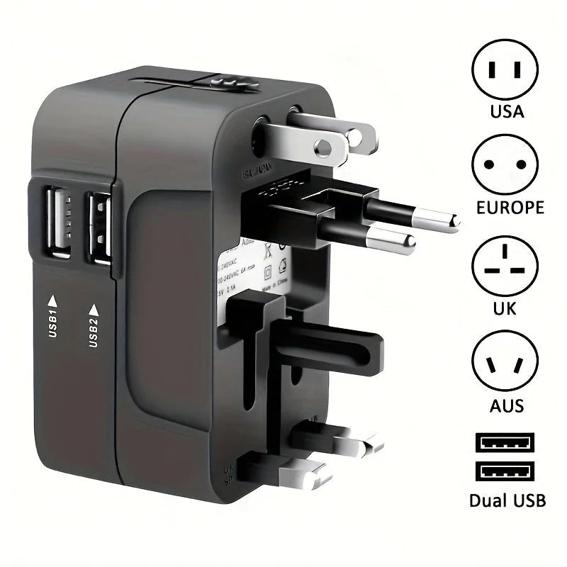 Global Charging Adapter with Dual USB Ports for Travelers
