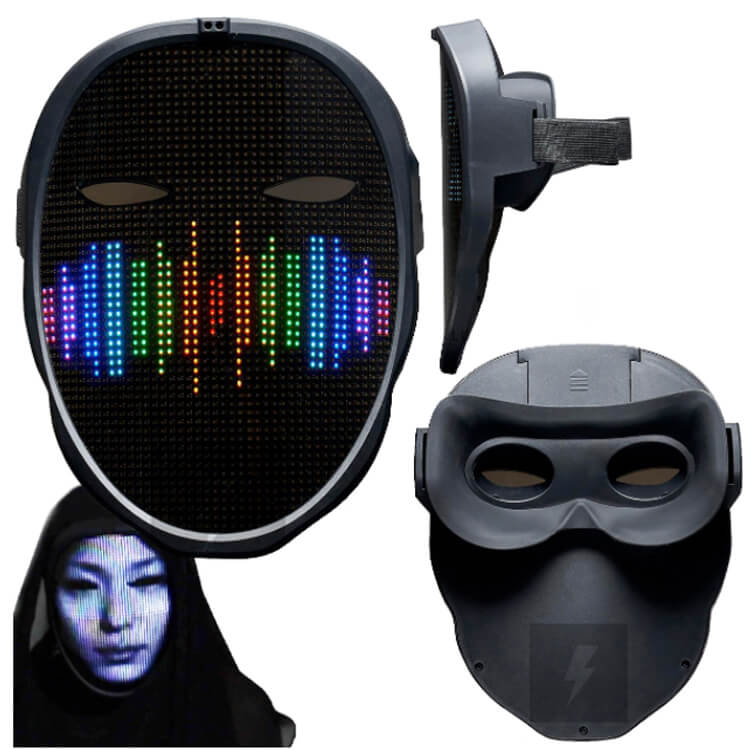 Dynamic LED Costume Mask with Customizable Faces