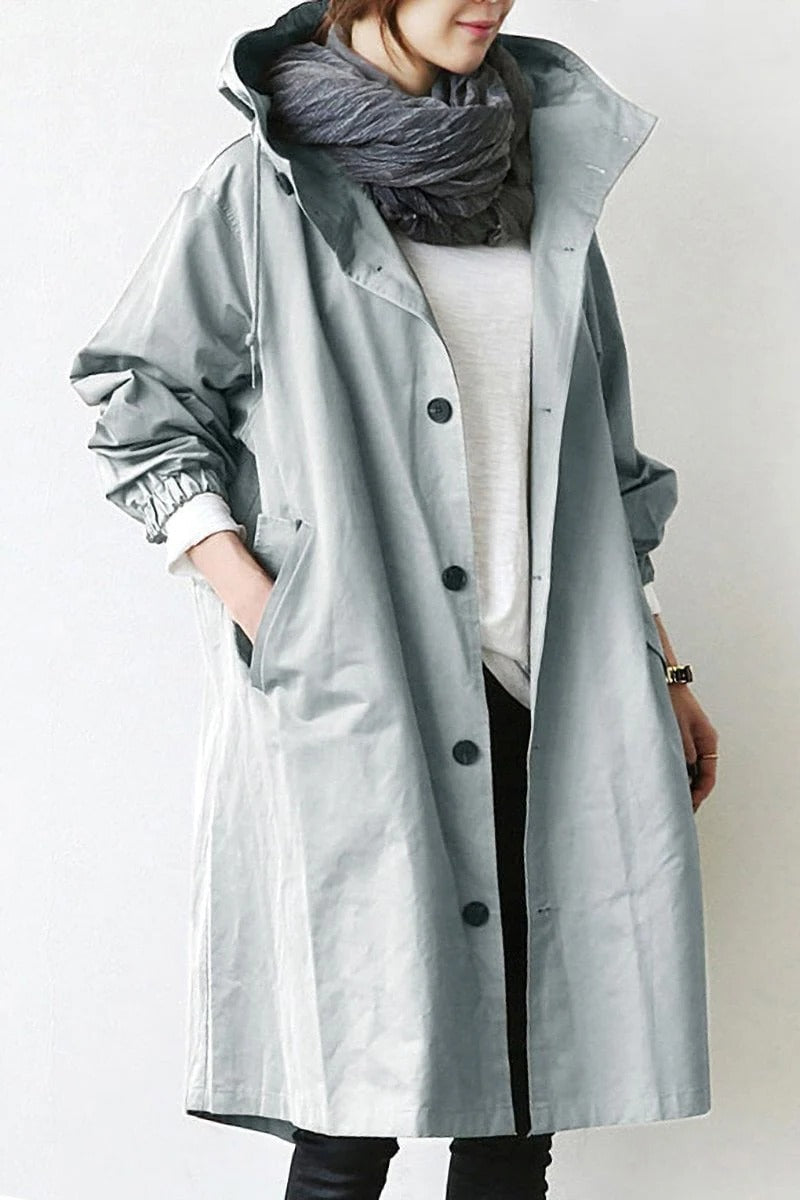 Chic Water-Resistant Hooded Overcoat for Women