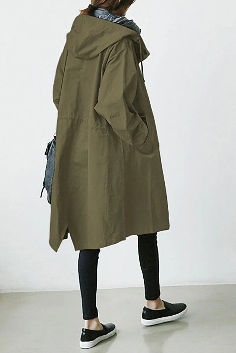 Chic Water-Resistant Hooded Overcoat for Women