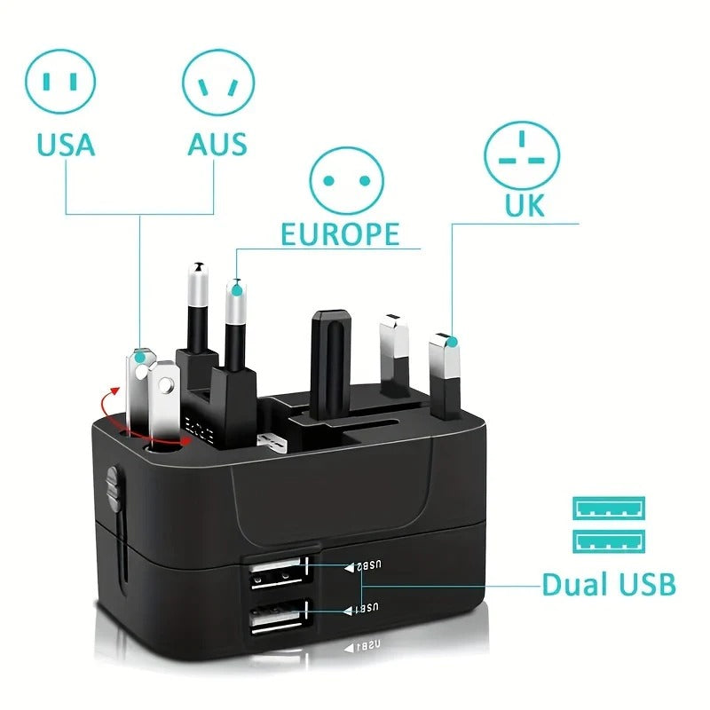 Global Charging Adapter with Dual USB Ports for Travelers