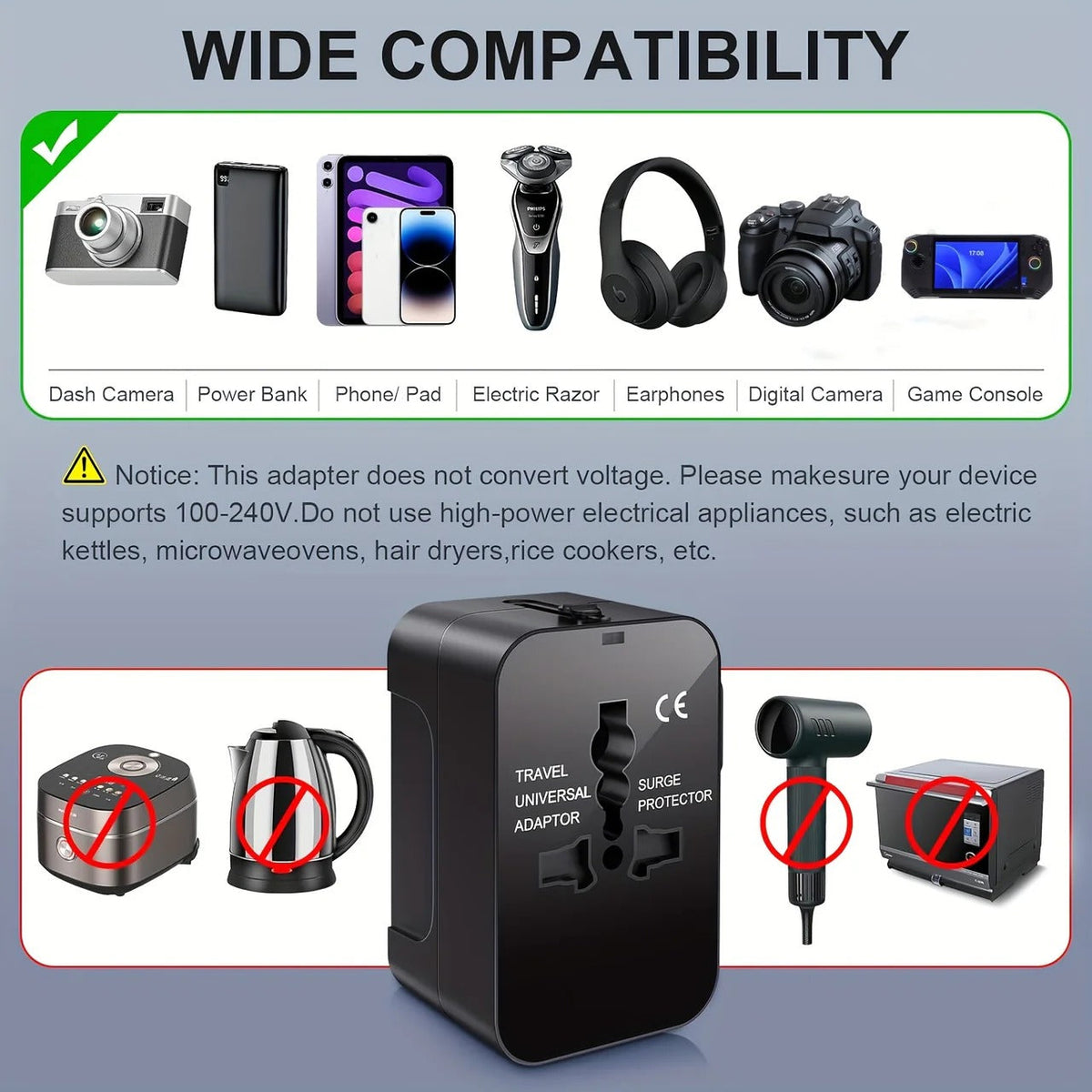 Global Charging Adapter with Dual USB Ports for Travelers